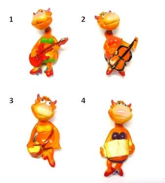 CALAMITA MAGNETE FRIGO RESINA PORTAFORTUNA MUCCA STRUMENTI MUSICALI ;FRIDGE MAGNETS