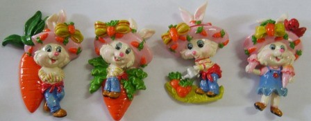 Calamita Magnete Frigo Resina CONIGLIETTI & CAROTE ; FRIDGE MAGNETS RABBITS CARROTS