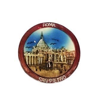 Calamita Magnete Resina "ROMA TONDO ROSSO VATICANO" Fridge Magnet Souvenir
