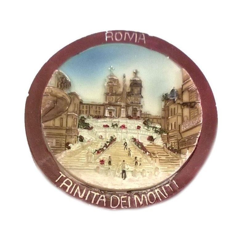Calamita Magnete Resina"ROMA TONDO R.PIAZZA DI SPAGNA"Fridge Magnet Souvenir 