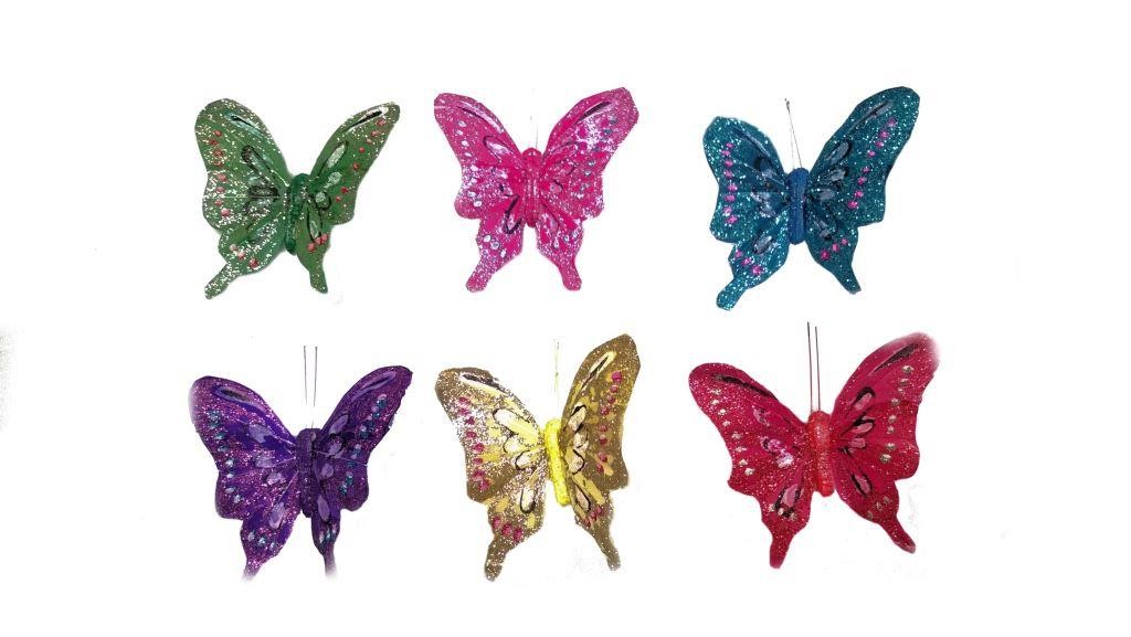 SET DI 12 FARFALLE  COLORATISSIME PIUME CALAMITATE ARTIGIANALI DECORATIVE ADDOBBI 