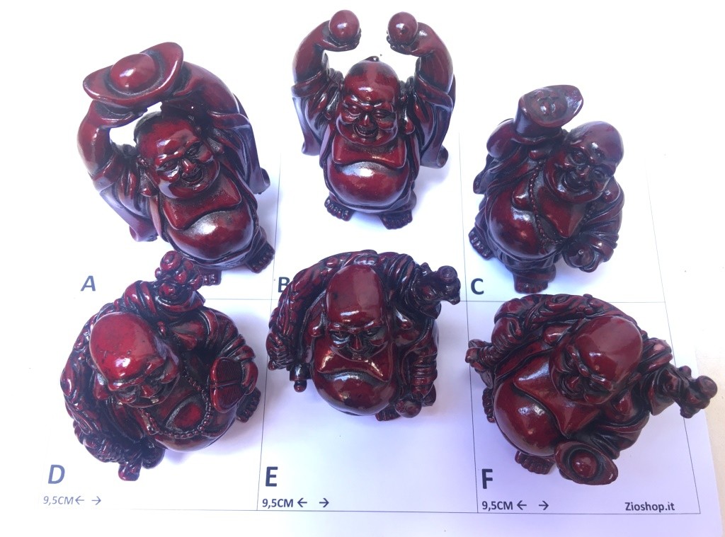 SET BUDDA  IN RESINA EFFETTO LEGNO EBANO CONFEZIONE DA 6 PEZZI