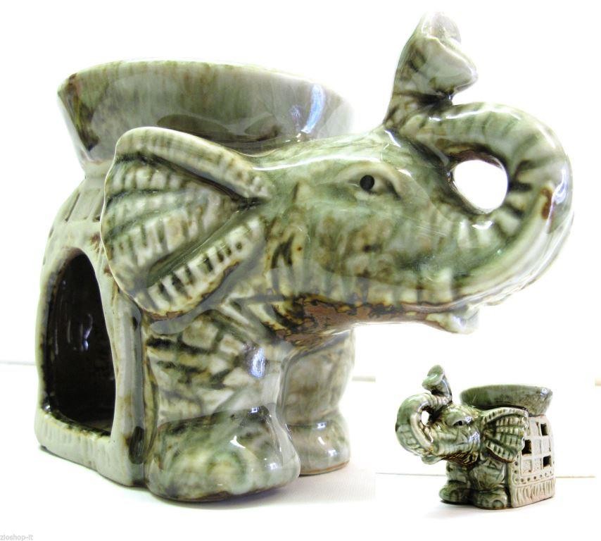 ELEFANTE PORTAFORTUNA BRUCIA ESSENZE IN CERAMICA ARTIGIANALE GREEN NATURE