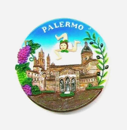Calamita Magnete Resina Souvenir Sicilia Piatto Palermo Trinacria Fridge Magnets