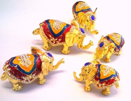 FAMIGLIA 5 ELEMENTI ELEFANTI CLOISONNE PORTAGIOIE PORTAFORTUNA
