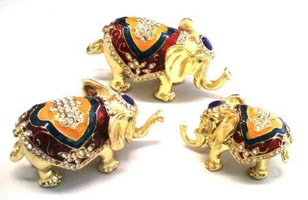 FAMIGLIA ELEFANTI CLOISONNE PORTAGIOIE PORTAFORTUNA 