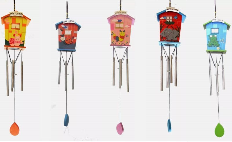SCACCIAPENSIERI , CAMPANELLO DEL VENTO, WIND CHIMES, MOD."1339" DI LEGNO CASA DEGLI ANIMALI KTF-7406