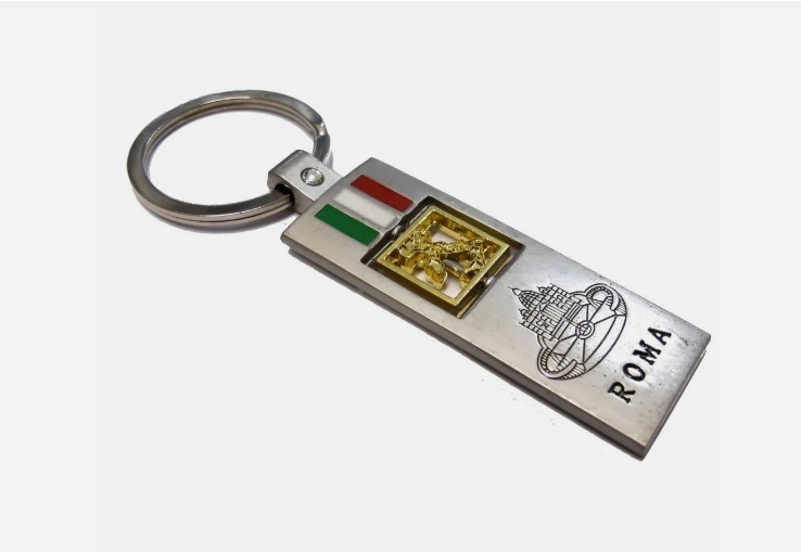 SOUVENIR PORTACHIAVI FROM ITALY " ROMA RETTANGOLO GIREVOLE SAN PIETRO "IN METALLO