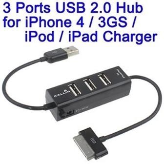 USB 2.0 HUB 3 PORTE E CONNETTORE IPHONE,IPAD SINCRO E CHARGER, CARICA - DATA