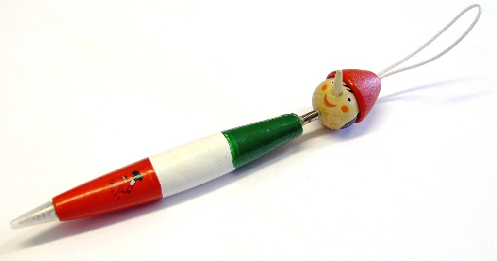 24 PEZZI DI PENNA BIRO PINOCCHIO ITALIA A MOLLA LEGNO PINOCCHIO TRICOLORE SOUVENIR FROM ITALY BOMBONIERA BATTESIMO COMPLEANNO