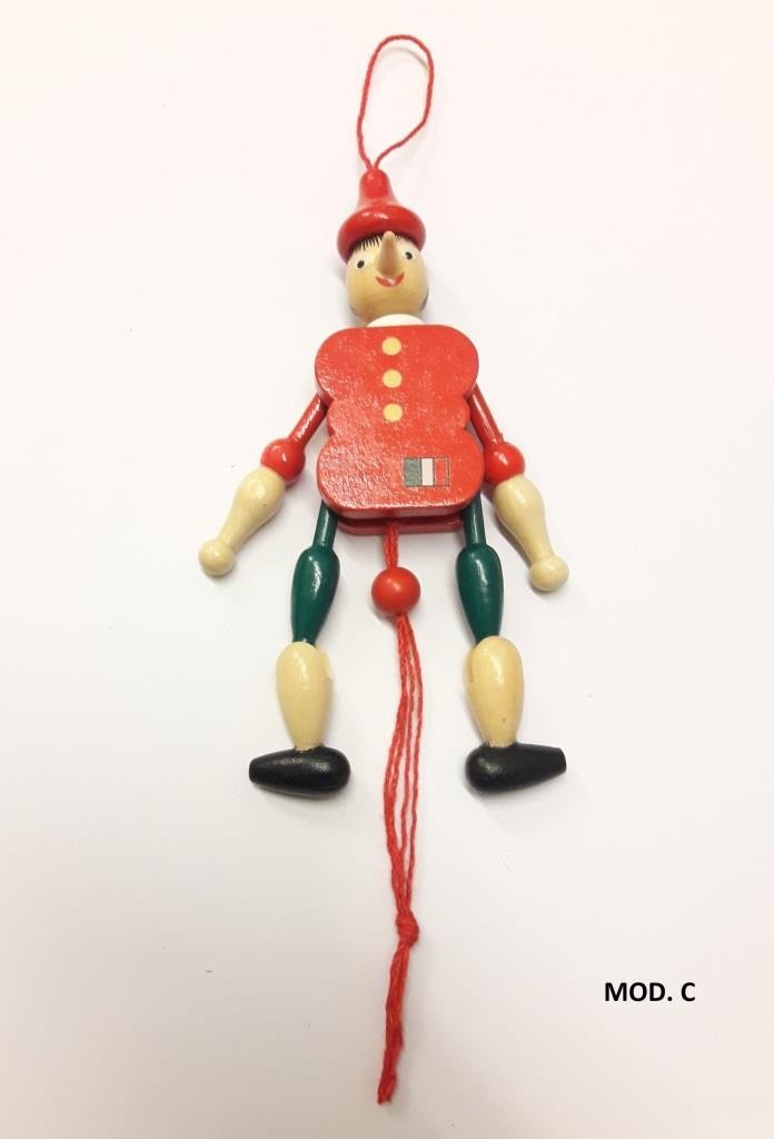 BURATTINO PICCOLO IN LEGNO E SPAGO PINOCCHIO IDEA REGALO BOMBONIERA DA 13cm CIRCA
