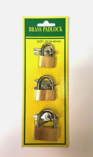 SET DI TRE LUCCHETTI PER VALIGIE ARMADIETTI CASSETTI ETC:18-21-25mm;BRASS PADLOCK
