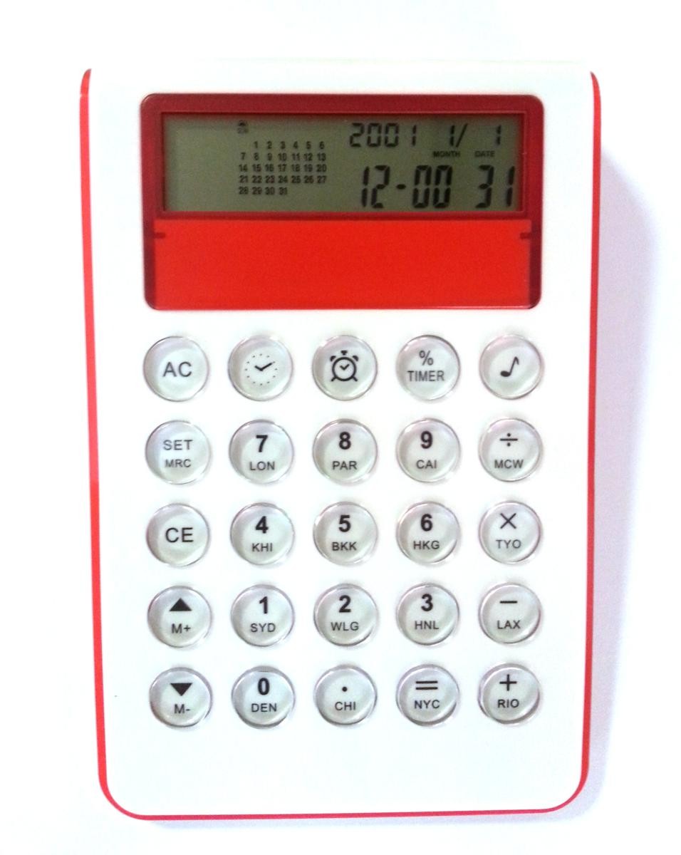 CALCOLATRICE 716 "WHITE DIGIT"  con CALENDARIO FUSI ORARI TIMER ALLARME SNOOZE da Tavolo ALL IN ONE