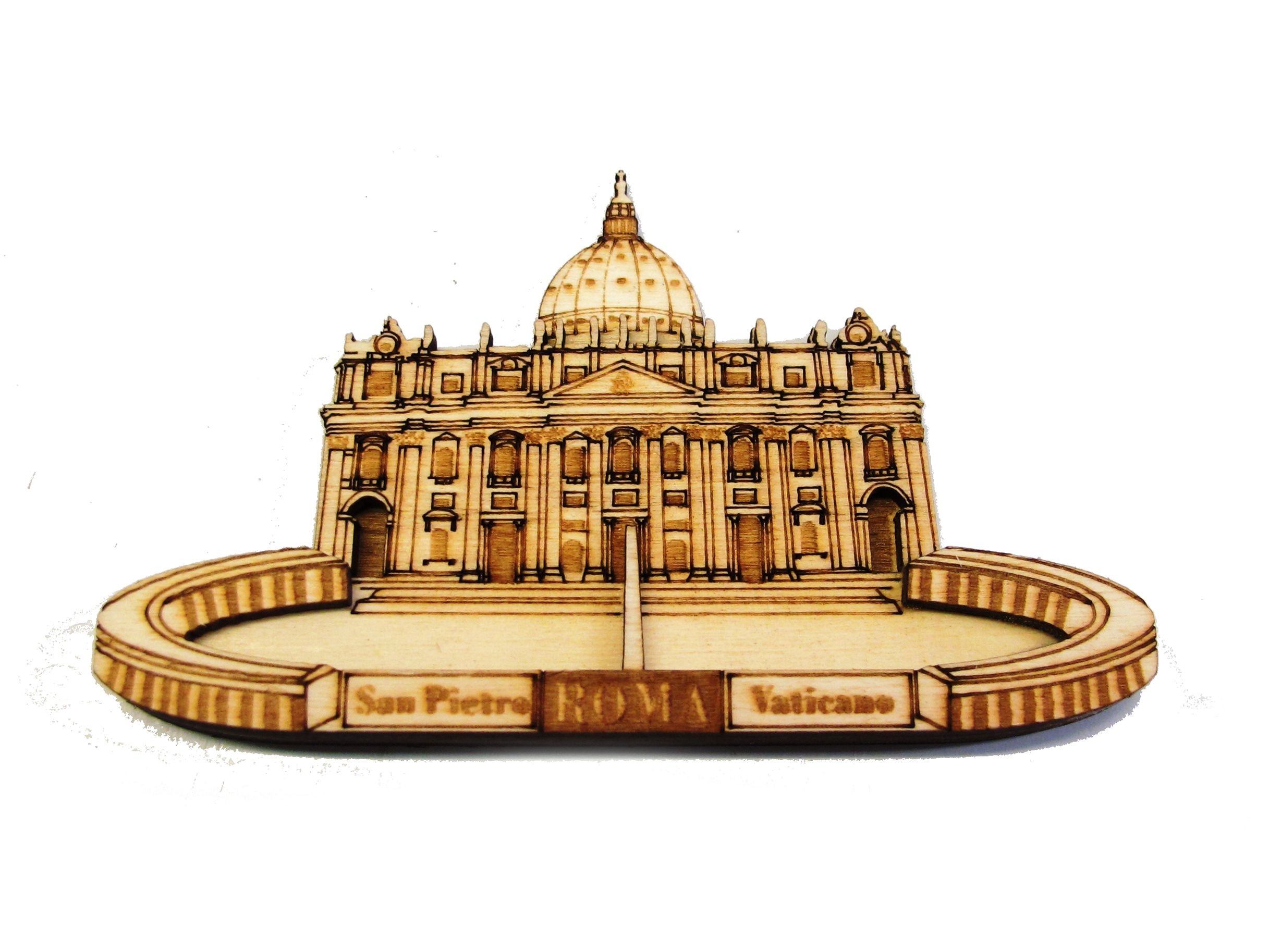 Calamita Frigo Magnete di Legno "ROMA S. PIETRO IN LEGNO" Fridge Magnet Souvenir