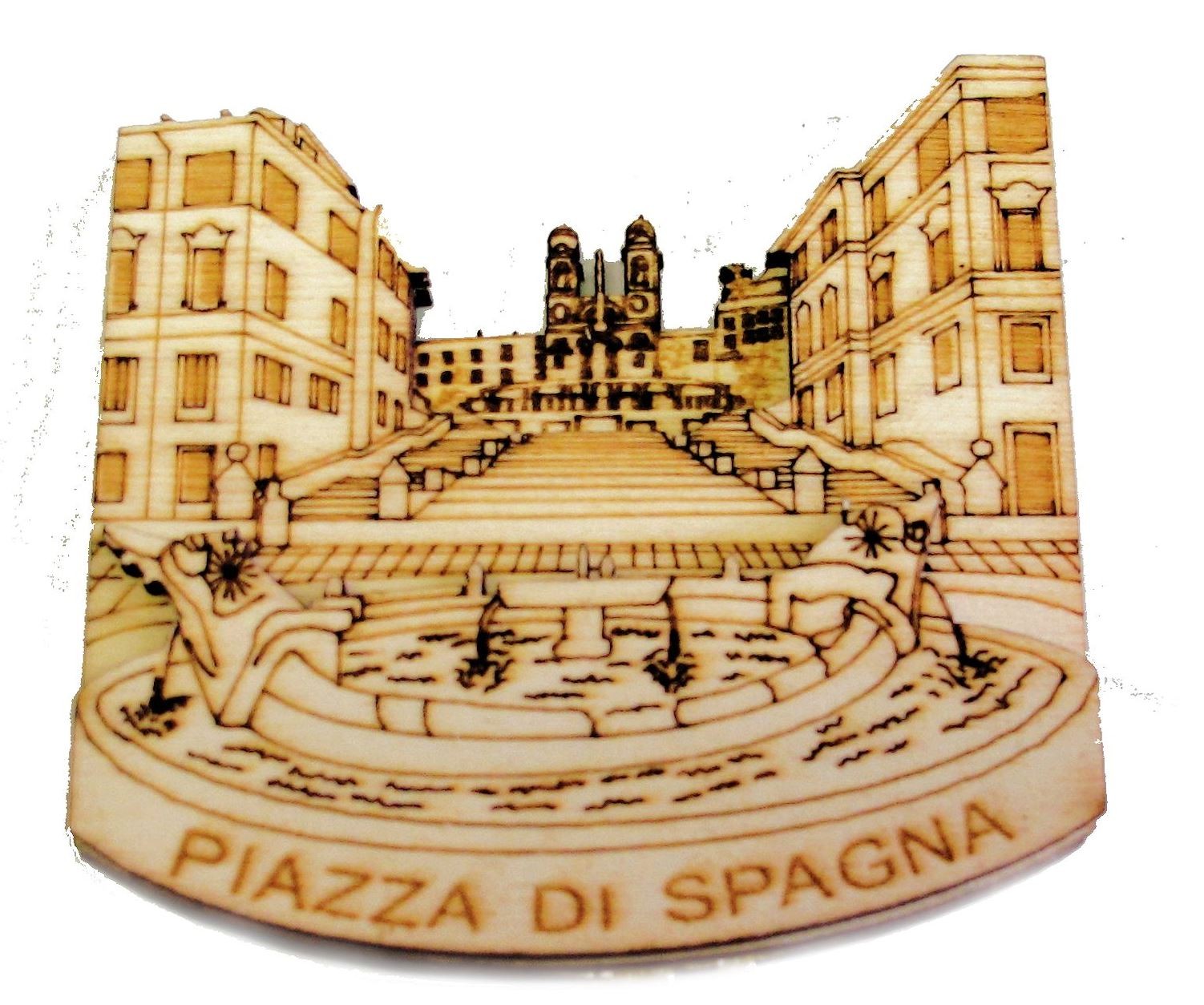 Calamita da Frigo Magnete"ROMA P.ZZA DI SPAGNA IN LEGNO"Fridge Magnet Souvenir