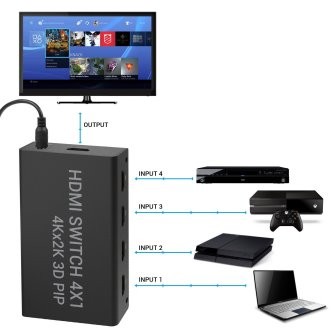 4K HDMI Switch 1.4b 4 in 1 Out Switcher con Picture-in-Picture (PIP) Function HD 4K*2K 3D PIP Switcher Convertitore, con Telecomando