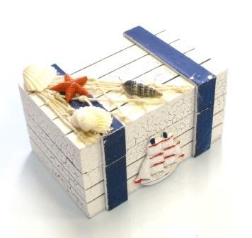 Scatola in legno Bauletto Marinaro con Conchiglie e Stella Marina – Stile Nautico 