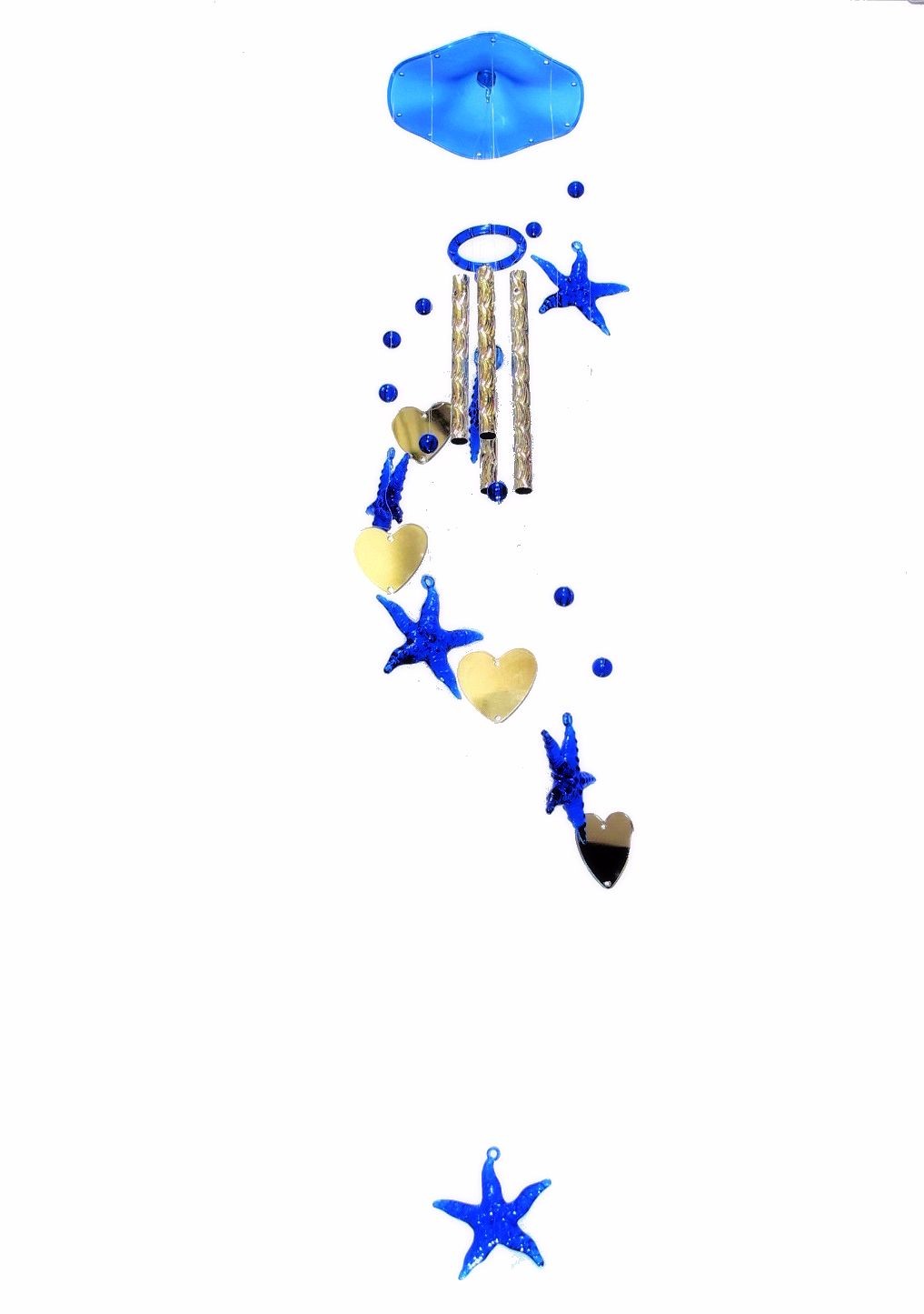 CAMPANELLO DEL VENTO  SCACCIAPENSIERI  H6001-2 STELLA MARINA CUORI VETRO