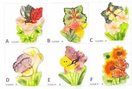 Calamita Magnete Frigo Fridge Magnets  Calamita Magnete ARTIGIANALE IN GESSO BASSORILIEVO FARFALLA PIANTA VASI FIORI