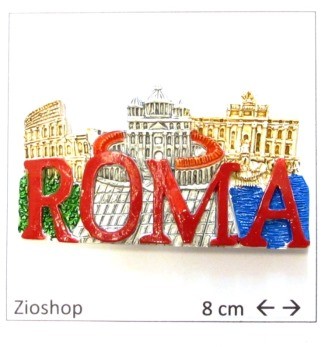 12 x Calamita Frigo Magnete Metallo "SCRITTA ROMA  COLOSSEO SAN PIETRO TREVI" Fridge Magnet  From Italy