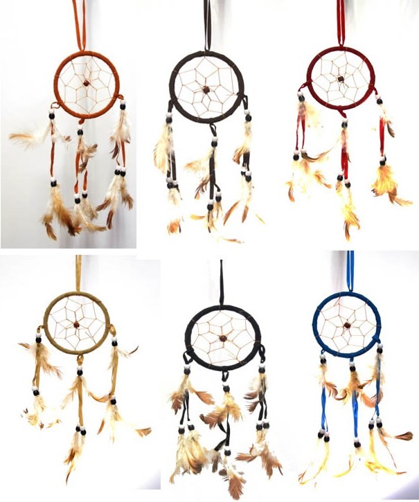 Acchiappasogni Colorato Con Piume Fatto a mano Stile Indios 04032 9cm 6 colori 
