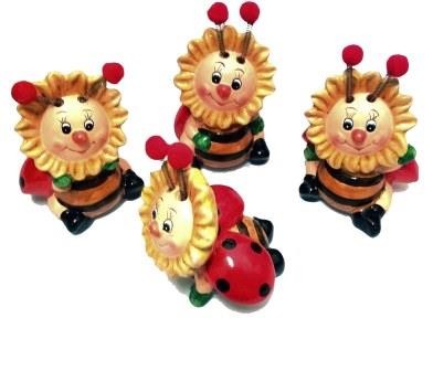 SET COCCINELLA GIRASOLE  PORTAFORTUNA IN TERRACOTTA DIPINTE A MANO