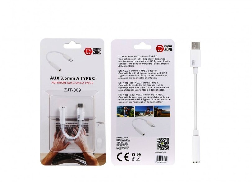 PHONE ZONE - CAVO ADATTATORE AUDIO DA TYPE-C AD AUX JACK 3.5mm FEMMINAZJT-009