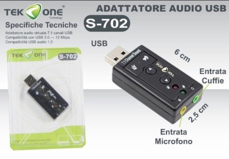 TAKEONE - SCHEDA AUDIO VIRTUALE ESTERNA USB 7.1 S-702
