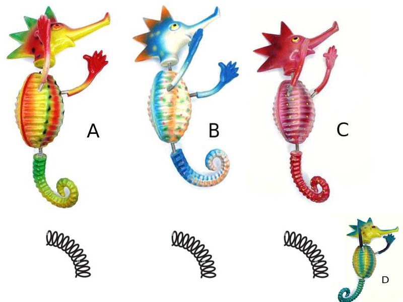 Calamita Magnete Frigo Cavalluccio Marino con molla Fridge Magnets Seahorse