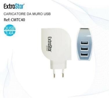 Caricabatterie Alimentatore Presa da Casa Universale 5V 3.4A Tripla 3 USB