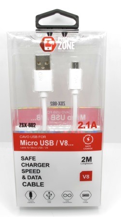 CAVO MICRO USB ALTA QUALITA' 2Mt TPE BIANCO 2.1A MAX V8