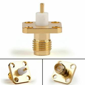 CONNETTORE RP-SMA FEMMINA PANNELLO FLANGIA 4 FORI SALDATURA PTFE