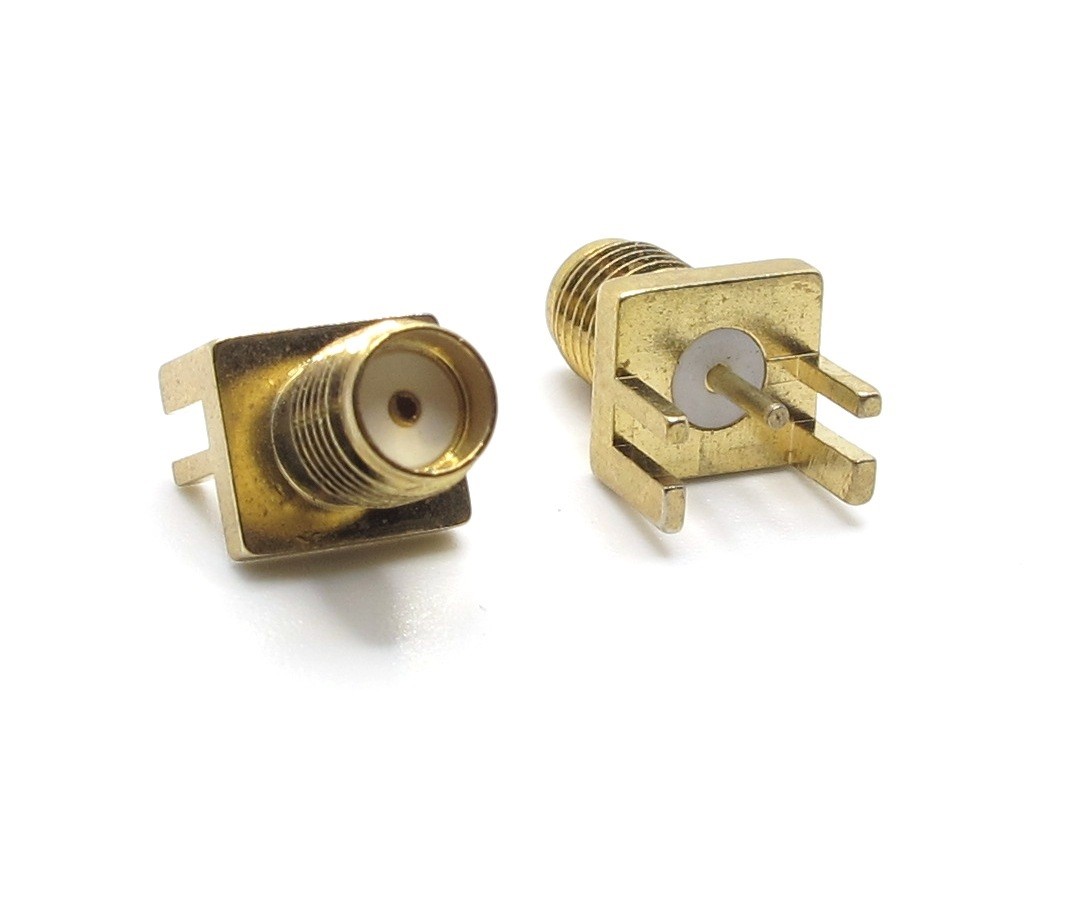 CONNETTORE COASSIALE RF SMA FEMMINA A PANNELLO PCB "L" SOLDER PTFE