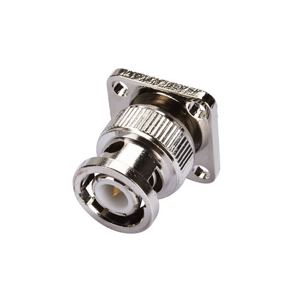 CONNETTORE COASSIALE BNC MASCHIO A FLANGIA aPANNELLO 4 FORI  BULKHEAD 