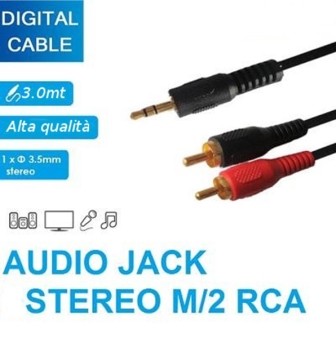 CAVO AUDIO ADATTATORE JACK AUX TO RCA 3.0MT  