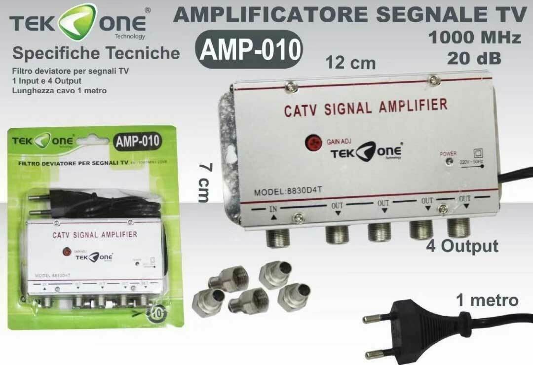 Amplificatore segnale antenna TV DIGITALE TERRESTRE via cavo 4 USCITE +20dB