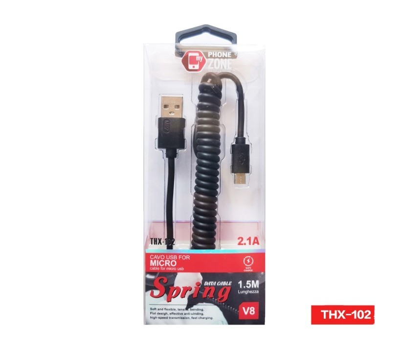 CAVO TPE USB MICRO 2.1A ELASTICO SPIRALATO 1,5Mt