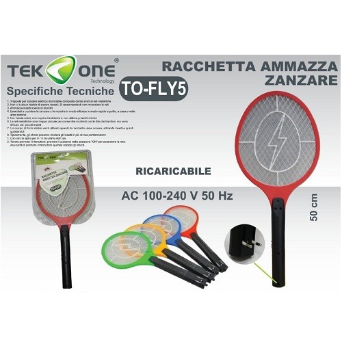 RACCHETTA RICARICABILE FULMINA ZANZARE ANTIZANZARE MOSCHE E INSETTI LED