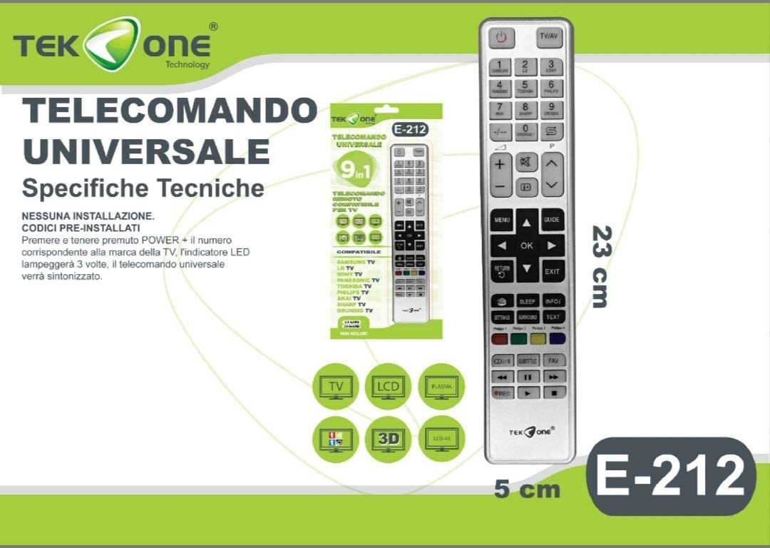 TELECOMANDO UNIVERSALE 9IN1 COMPATIBILE INTELLIGENTE PER TV SAMSUNG LG SONY AKAI GRUNDING PANASONIC TOSHIBA PHILIPS SHARP