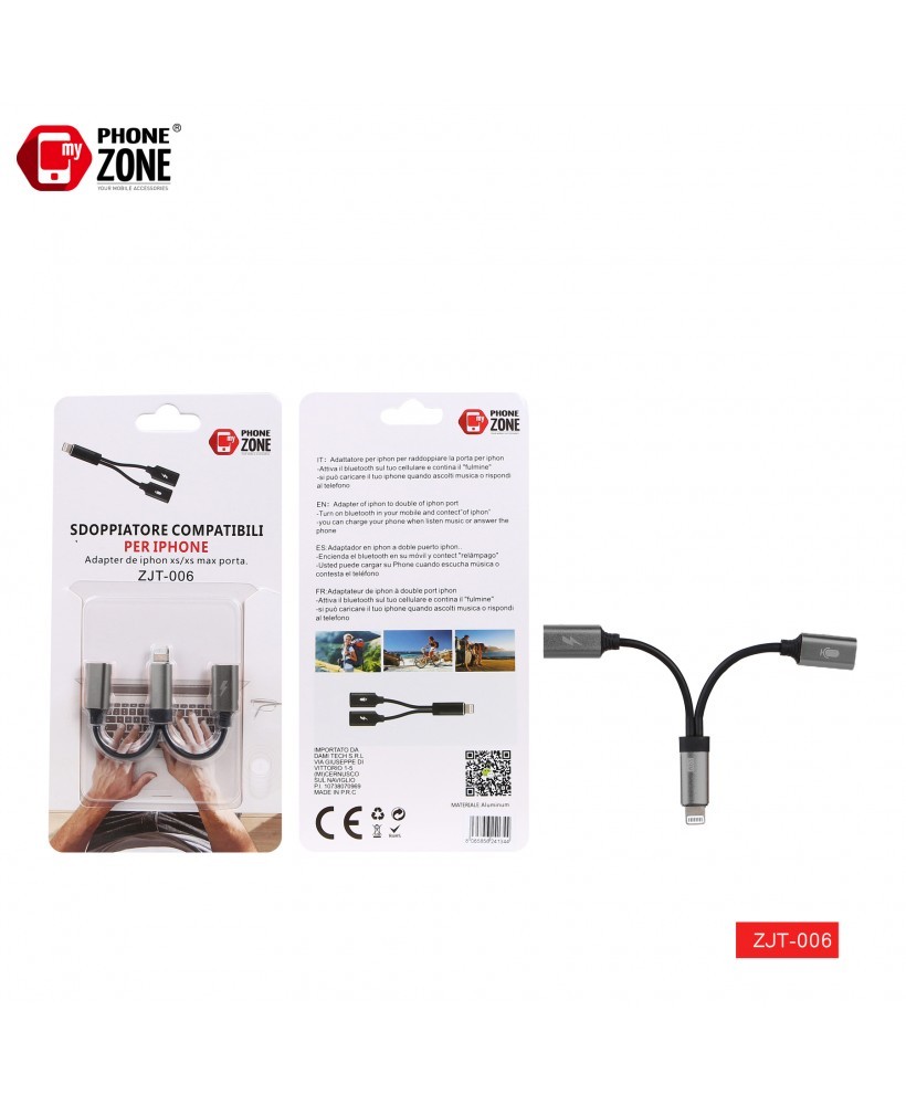ADATTATORE SEPARATORE CARICA E CUFFIE  LIGHTNING COMPATIBILE IPHONE
