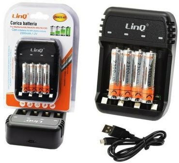 KIT CARICABATTERIA USB + 4 BATTERIE AAA 2300mAh