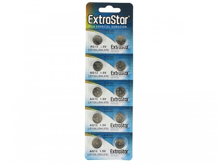 EXTRASTAR BATTERIA A BOTTONE AG13, LR44, 357, SR44, A76 ALKALINE BATTERY 1,5V