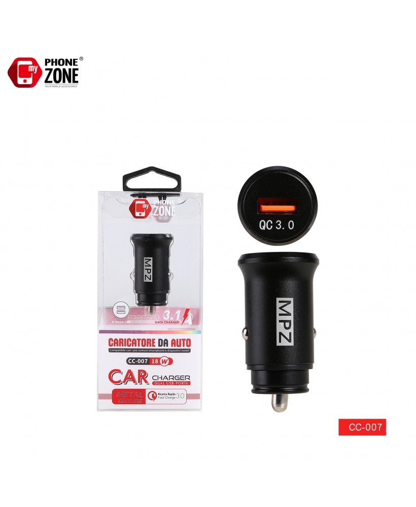 ALIMENTATORE PER AUTO USB FAST CHARGER 18W QC 3.0 
