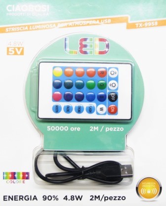 STRISCIA LED ADESIVA LUCE RGB RETROILLUMINAZIONE TV USB 2 MT FLESSIBILE