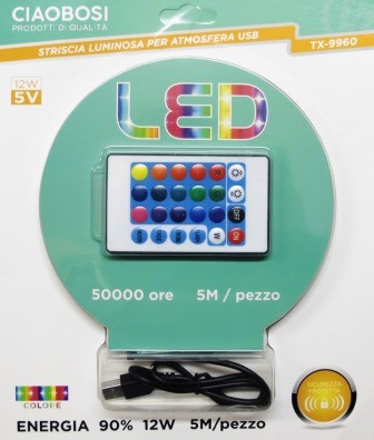 STRISCIA LED ADESIVA LUCE RGB RETROILLUMINAZIONE TV O AMBIENTE USB 5 MT FLESSIBILE