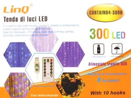 TENDA DI LUCI 300 LED 3X3Mt HALLOWEEN NATALE COMPLEANNO CAPODANNO PARTIES
