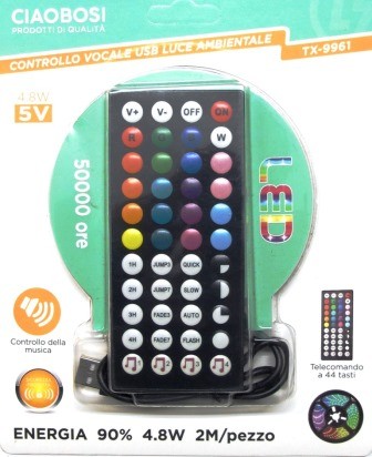 STRISCIA LED RGB USB 2MT TELECOMANDO 44 TASTI CON AUDIO CONTROL