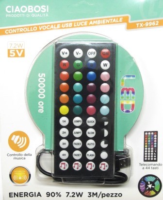 STRISCIA LED RGB USB 3MT TELECOMANDO 44 TASTI CON AUDIO CONTROL