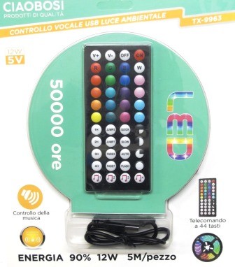 STRISCIA LED RGB USB 5MT TELECOMANDO 44 TASTI CON AUDIO CONTROL