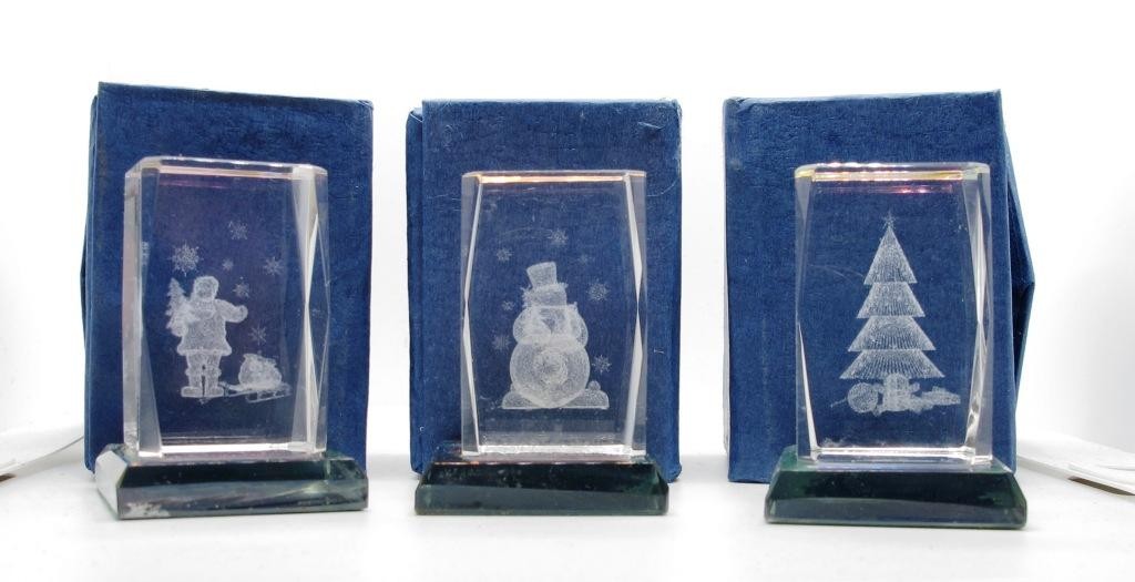 IDEA REGALO SET DI 3 MINI CRISTALLI VETRO 3D NATALIZI BOMBONIERA NATALE CHRISTMAS
